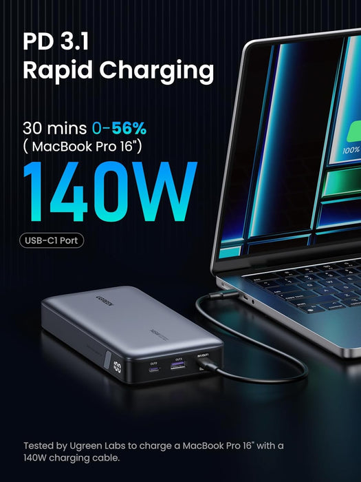 UGREEN 145W 25,000mAh 3-Port Power Bank USB C Laptop Portable Charger, Nexode PD for MacBook Pro/Air, Dell XPS, iPhone 16/15/14, Galaxy S24, Steam Deck, iPad, and More(90597A)