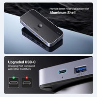 UGREEN USB 3.0 Switch 2 Computer Sharing USB C & A Devices, 4 Port USB Switcher Sharing Keyboard and Mouse, Printer/Scanner USB Switch Hub for Two Computers with 2 USB3.0 Cables and Remote (15705)