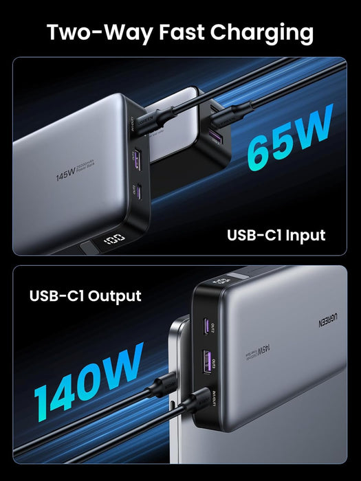 UGREEN 145W 25,000mAh 3-Port Power Bank USB C Laptop Portable Charger, Nexode PD for MacBook Pro/Air, Dell XPS, iPhone 16/15/14, Galaxy S24, Steam Deck, iPad, and More(90597A)