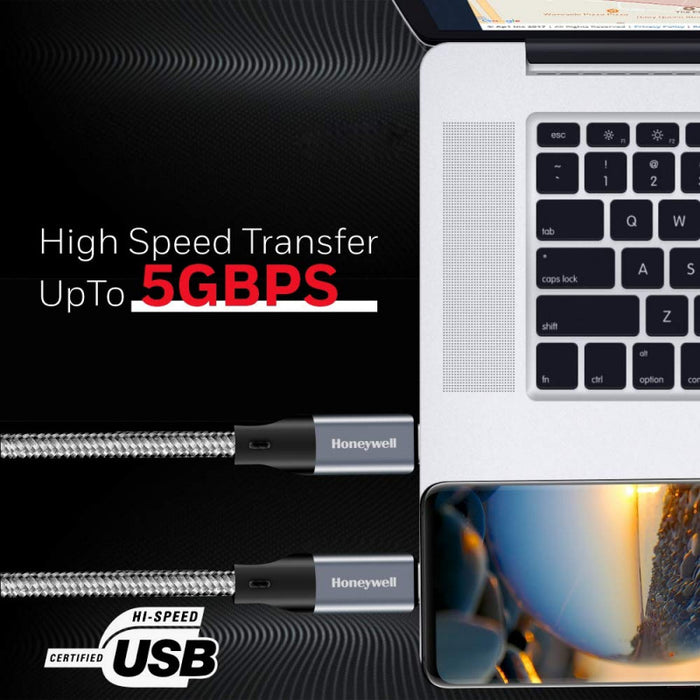 HONEYWELL HC000039 Type C To Type C USB 3.1 Cable 1.2M Braided - Grey
