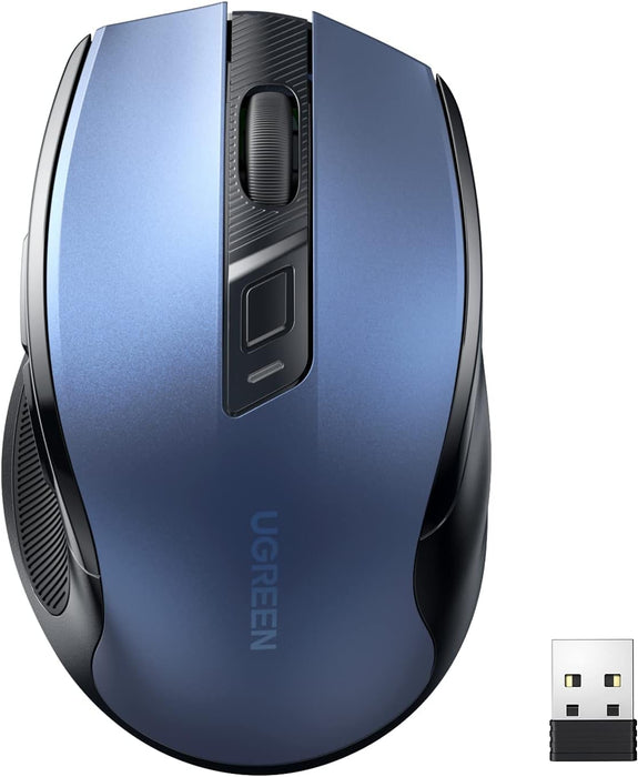 UGREEN Ergonomic 5-Level 2.4G Wireless Mouse With 4000 DPI 6 Buttons USB Cordless Silent Mice with Nano Receiver for Laptop, Computer, PC, MacBook, Chromebook - Blue (15064)