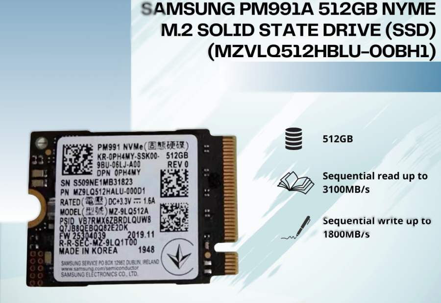 Samsung 512GB SSD M.2 2230 30mm PM991a NVMe PCIe Gen3 x4 MZ9LQ512HBLU Solid State Drive for Surface Pro Steam Deck Dell HP Lenovo Ultrabook Tablet