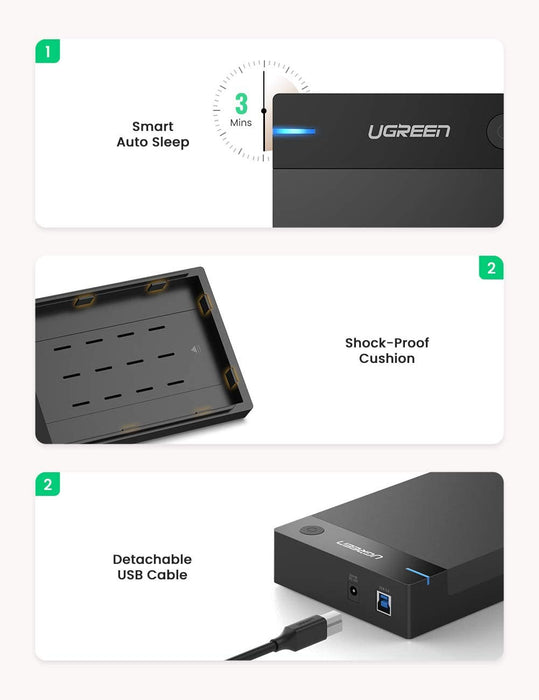 UGREEN 50422 External Hard Drive Enclosure USB 3.0 to SATA Adapter, Case for 2.5" / 3.5", with Adapter
