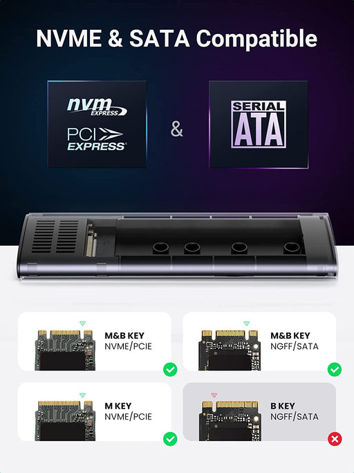 UGREEN M.2 NVMe and SATA SSD Enclosure,10Gbps USB C 3.2 Gen2, Thunderbolt 3 Compatible,  NVMe External Enclosure