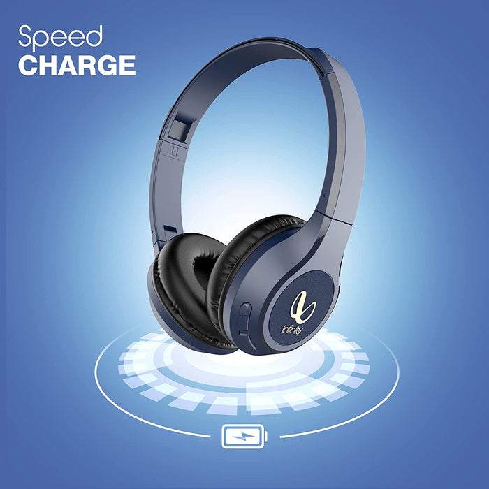 Infinity Tranz 700 On Ear Wireless Headphone With Mic( Quick Charge, Deep Bass, Dual Equalizer, Bluetooth5.0)Blue