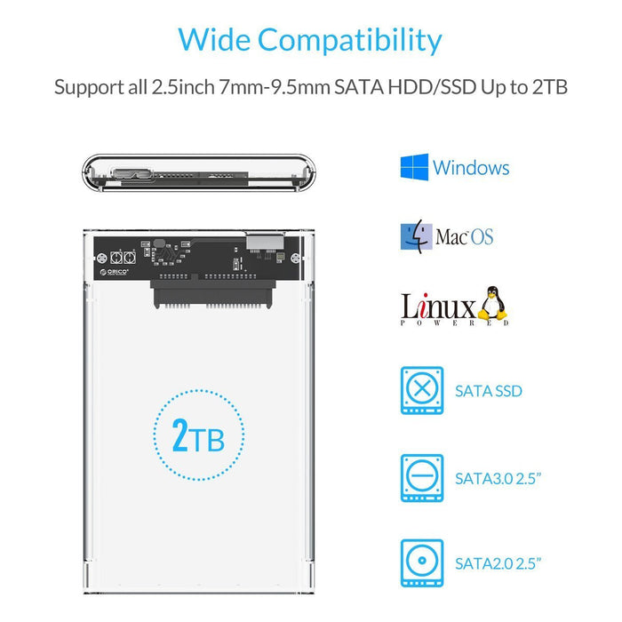 ORICO-2139U3-CR-BP 2.5" Transparent USB3.0 Hard Drive Enclosure