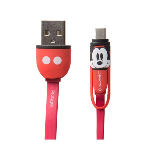 Reconnect DCB301 Disney Mickey Mouse Micro USB & Type C Dual Cable 1M(Red)