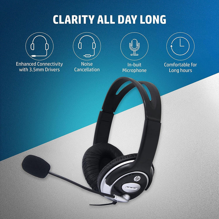 Hp B4B09PA Wired On Ear Headphones With Mic 3.5 Mm Drivers In-Built Noise Cancelling Foldable And Adjustable(Open Box)